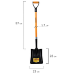 Лопата совковая стальная 23х28 см, ОБЩАЯ ДЛИНА 115 см, черенок стекловолокно, V-ручка, RABBITEX (РАББИТЕКС) "FIBERGLASS", 700484