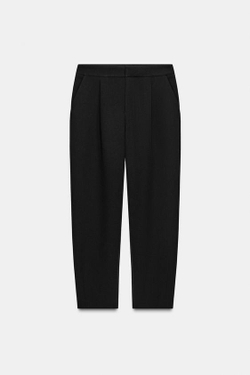 ZARA БРЮКИ CARROT С ЗАЩИПАМИ, ЧЕРНЫЙ