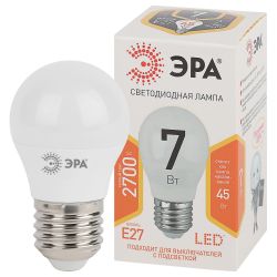 Лампа светодиодная ЭРА STD LED P45-7W-827-E27 E27 / Е27 7Вт шар теплый белый свет | Лампы cветодиодные Шар (G/P)