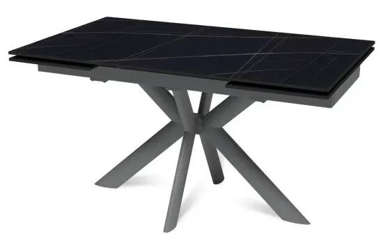 Стол "СТРОНГ" 140-220, керамика Black Gold матовая, опоры черный муар