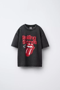 ZARA ФУТБОЛКА С ЭФФЕКТОМ ПОСТИРАННОСТИ ROLLING STONES ©, ТЕМНЫЙ АНТРАЦИТ