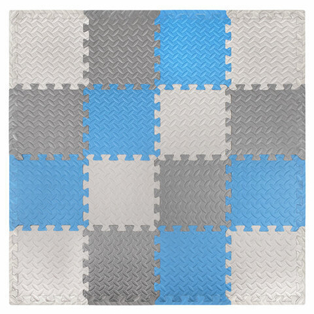 Коврик-пазл напольный 1,2х1,2 м, 16 шт., 30х30 см, толщина 1 см, серый, голубой, светло-серый, ЮНЛАНДИЯ, 664813