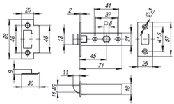 Защелка врезная P12-45-25 WH белый