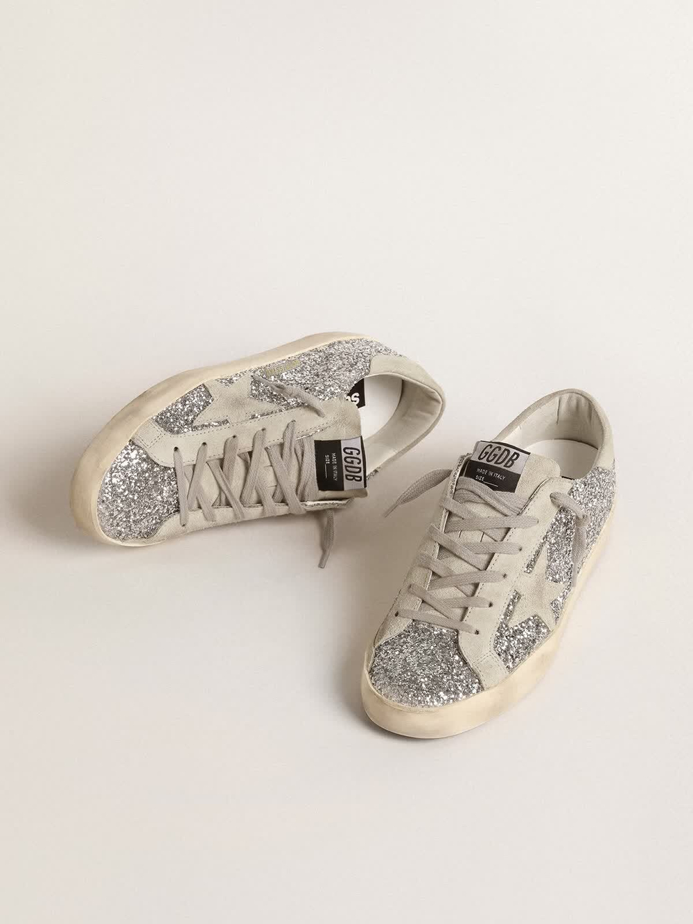 Super Star in silver glitter with ice-gray suede star