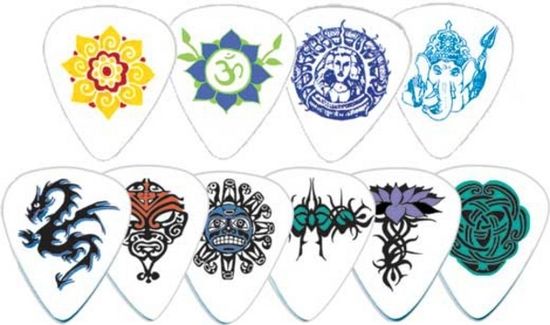 Упаковка медиаторов 12 шт, белые, с рисунком на тему татуировок, средние, D'Andrea RPTTM Tats