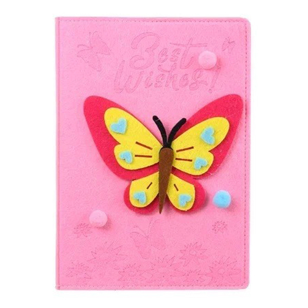 Блокнот детский Basir, формат А5, серия "Бабочка", переплет из войлока, 22.2*16 см, 96 листов, 4 цвета ассорти