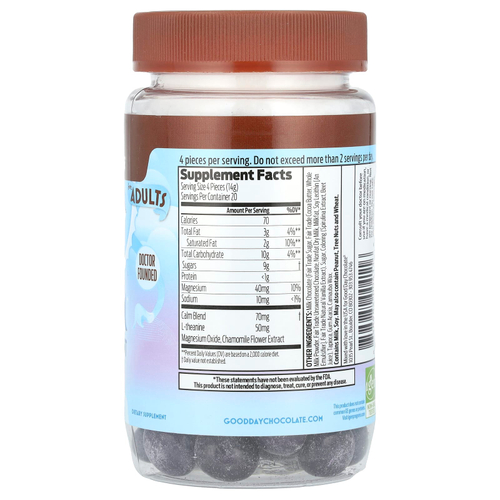 Good Day Chocolate, Calm, для взрослых, молочный шоколад, 80 кусочков, покрытых оболочкой