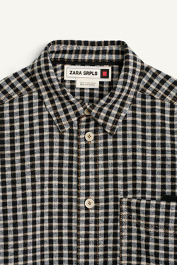 ZARA РУБАШКА В КЛЕТКУ, ЧЕРНЫЙ