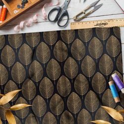 Ткань шелк Армани бронзовые листья на чёрном фоне