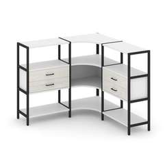 Shelf System Трехсекционный угловой стеллаж трехярусный с ящиками SN.STMU-331 Белый/Дуб Наварра/Мета