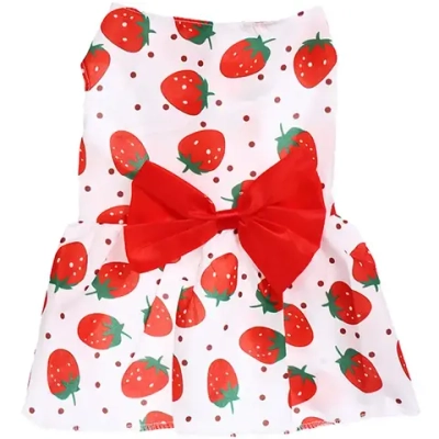 Платье для кошек и собак мелких пород «Бонита на прогулке», клубнички, размер M, длина спинки 27-29см