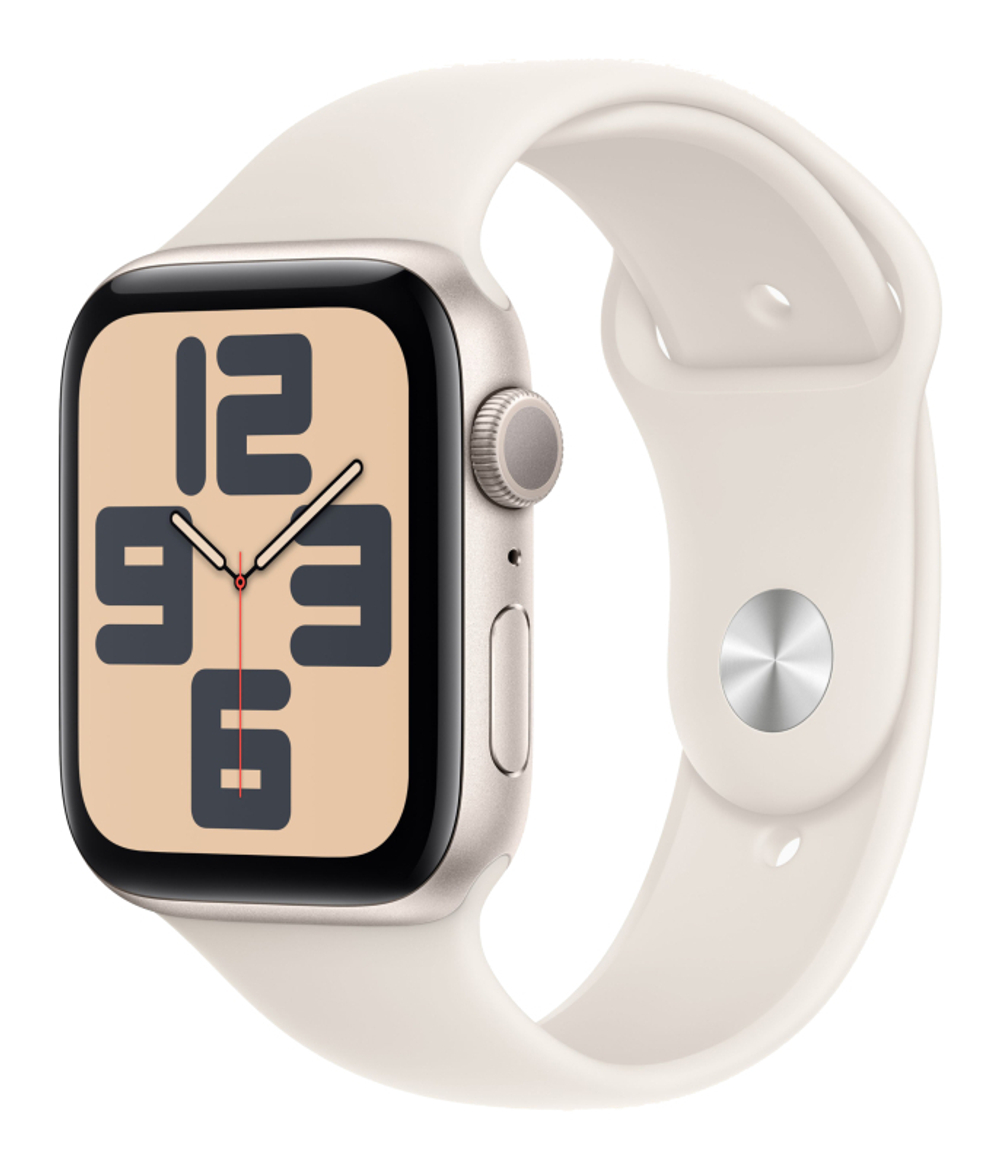 Часы Apple Watch SE, 44 мм, алюминий цвета «сияющая звезда», ремешок Sport Band цвета «сияющая звезда» (2024)