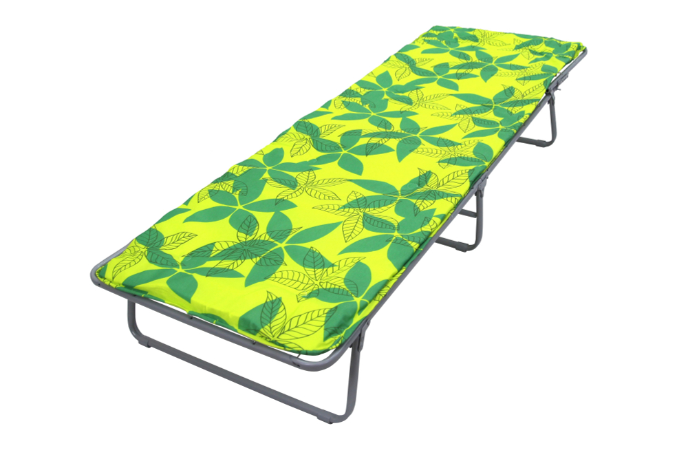 Кровать раскладная Стефания п/мягкая лист 10мм арт.С86а/123г(цвет ткани зеленый, желтый рис.листья (1 шт. в уп. гофрокартон)