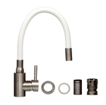 67-0-753 Смеситель нерж. сталь, однорычажный для кухни, гайка, рефлектор, белый,картридж 40мм