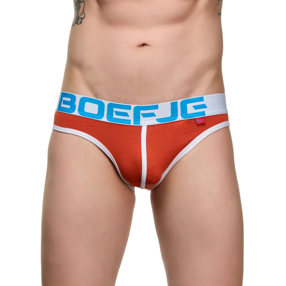 Оранжевые мужские трусы-слипы с провокационной надписью на задней части (Размер: S) (Цвет: оранжевый)