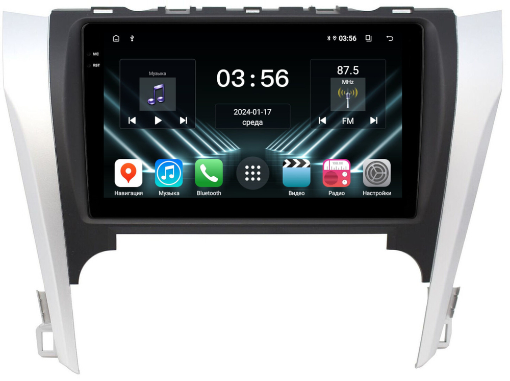 Магнитола Toyota Camry 50 2011-2014 (рамка серебристо-черная) - FarCar DX9-7048B9 монитор 9.5" IPS на Android 13, 4+64Гб, CarPlay