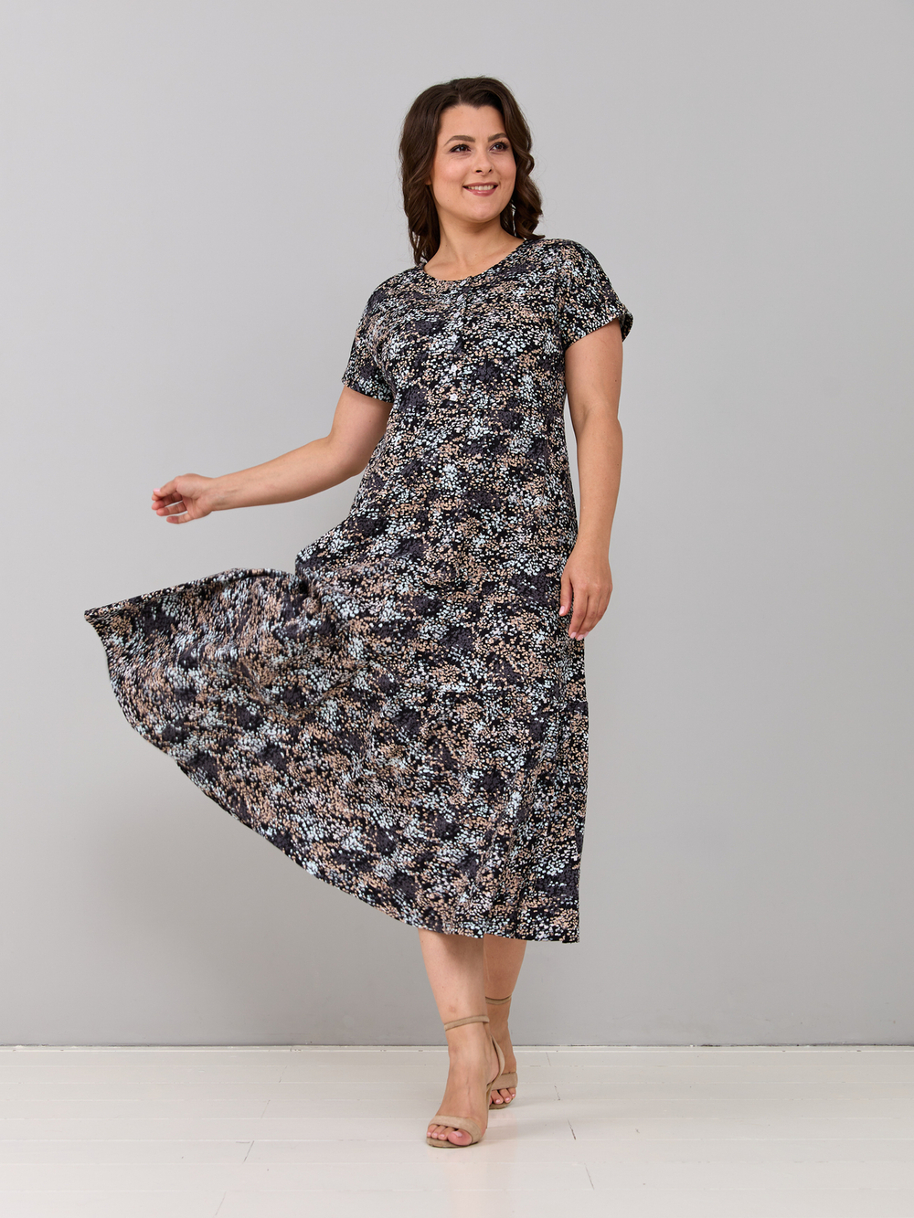 Платье П-032/черный-бежабстракция