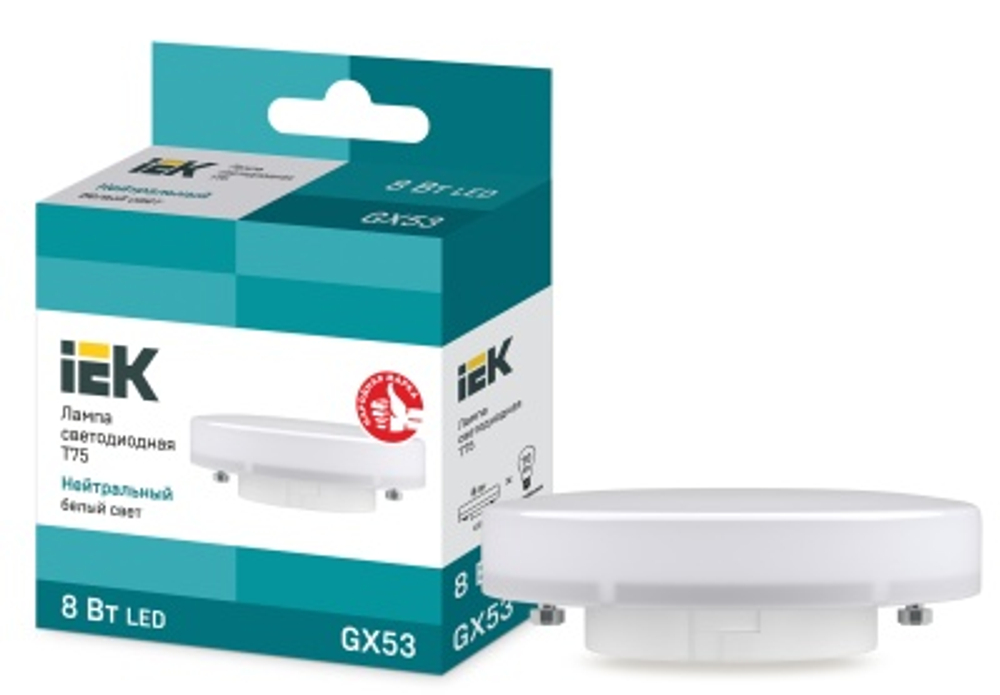 Лампа светодиодная ИЭК ECO 8W GX53 4000K 230V Т 75 таблетка LLE-T80-8-230-40-GX53