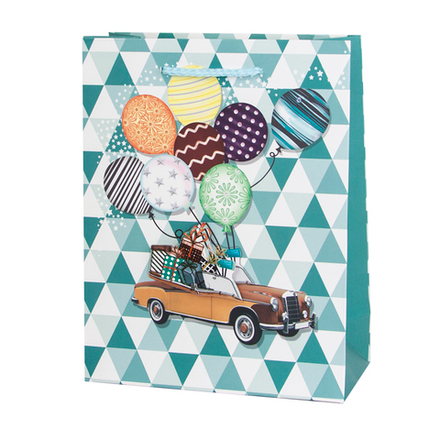 Пакет подарочный 3D, Машина подарков, с блестками, 32*26*10 см, 1 шт.