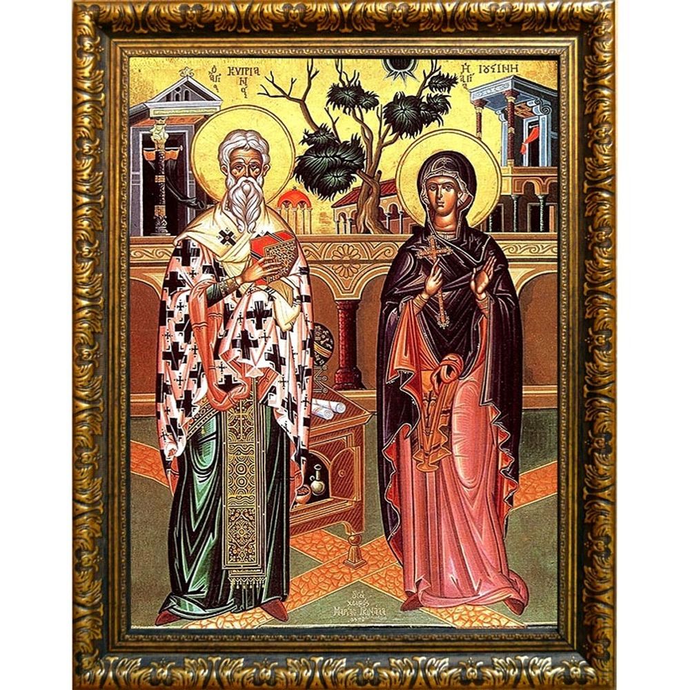 Киприан и Иустиния Святые мученики. Икона на холсте.