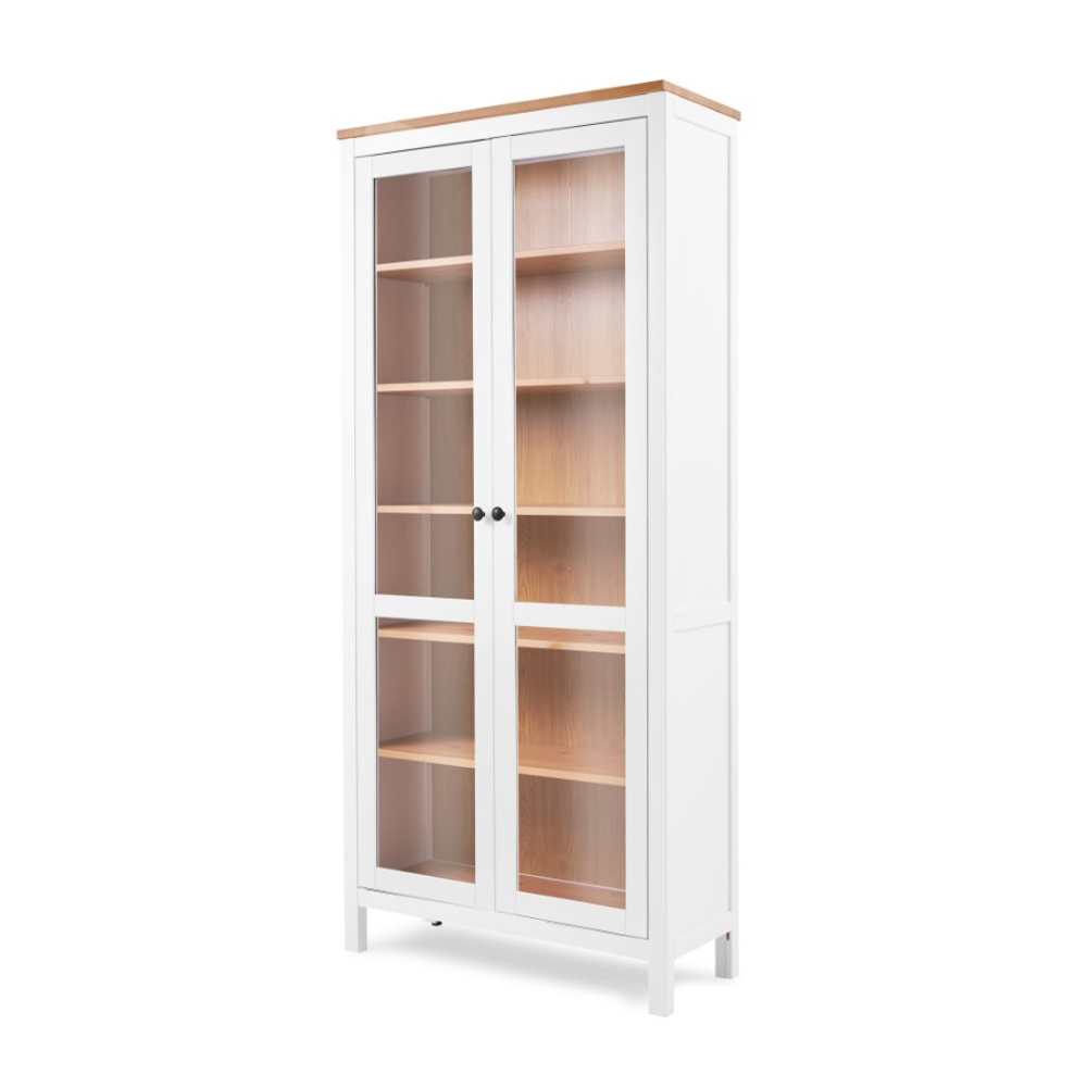Шкаф-витрина Хемнэс Hemnes/Кымор, ст/ст 90х198х37 см, белый/светло-коричневый