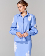 Юбка из премиальной джинсовой ткани с вышивкой ручной работы