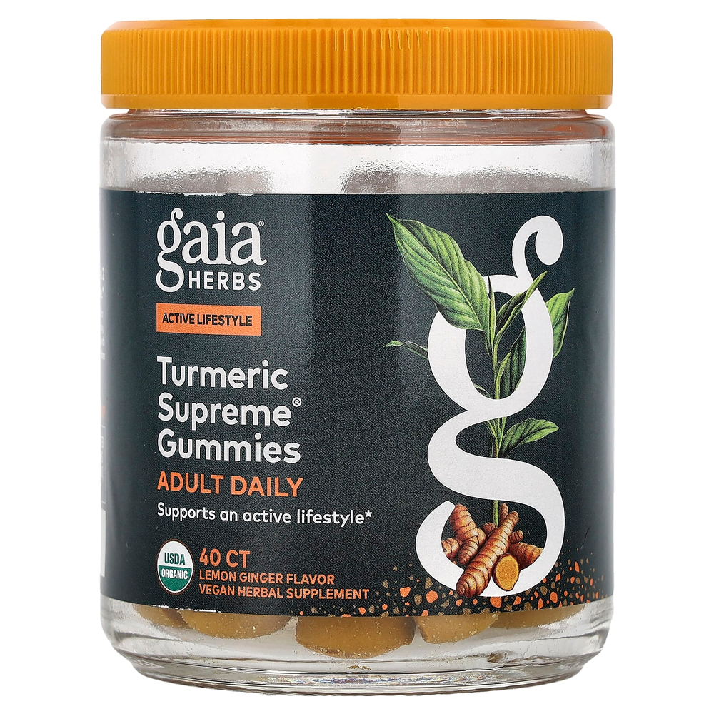 Gaia Herbs, Turmeric Supreme®, ежедневные жевательные таблетки для взрослых, со вкусом лимона и имбиря, 40 жевательных таблеток