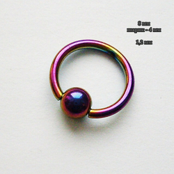 Кольцо сегментное 1,2мм (бензинка), диаметр 8мм, шарик 4мм для пирсинга. Медицинская сталь, покрытие титан. 1 шт