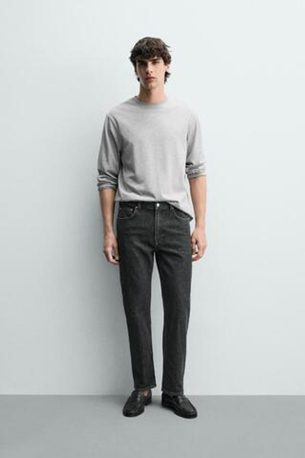 ZARA ДЖИНСЫ REGULAR FIT ОБЛЕГЧЕННЫЕ, УГОЛЬНЫЙ