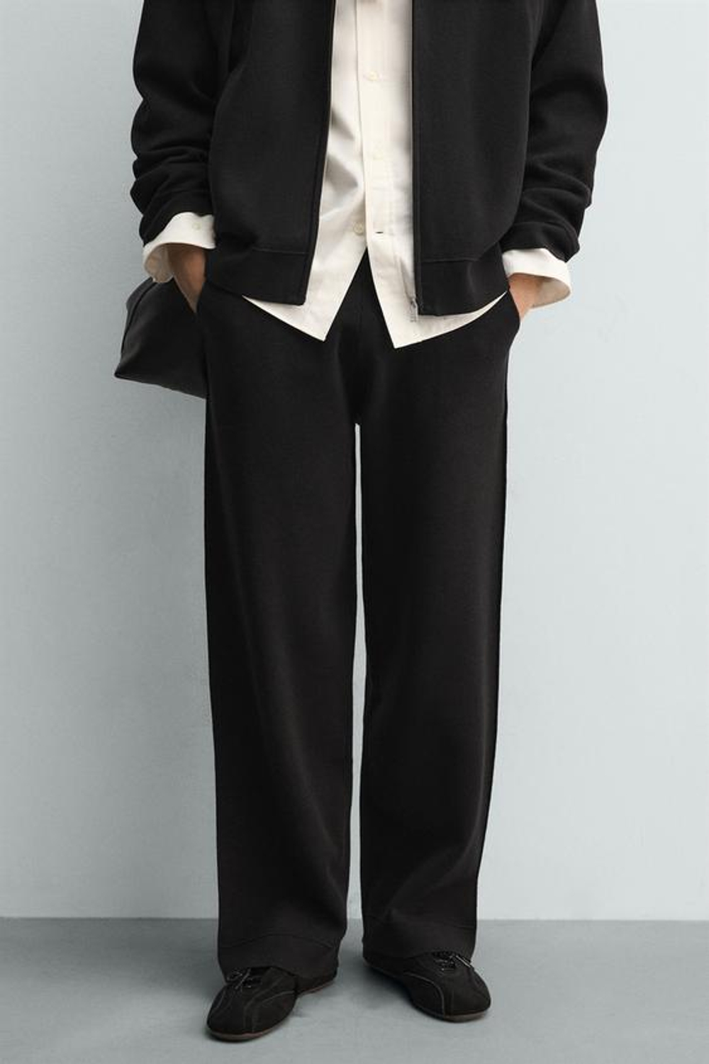 ZARA ТРИКОТАЖНЫЕ БРЮКИ СВОБОДНОГО КРОЯ, ЧЕРНЫЙ