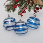 Новогодние шары 8 см (набор 3 шт) «Сказочный узор», голубой/серебро