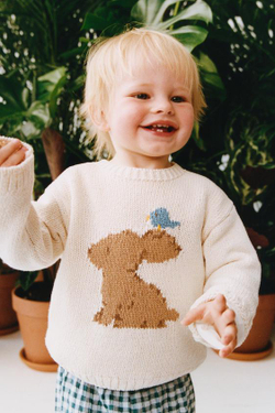 ZARA ВЯЗАНЫЙ СВИТЕР С ЗАЙЧИКОМ, ЭКРЮ