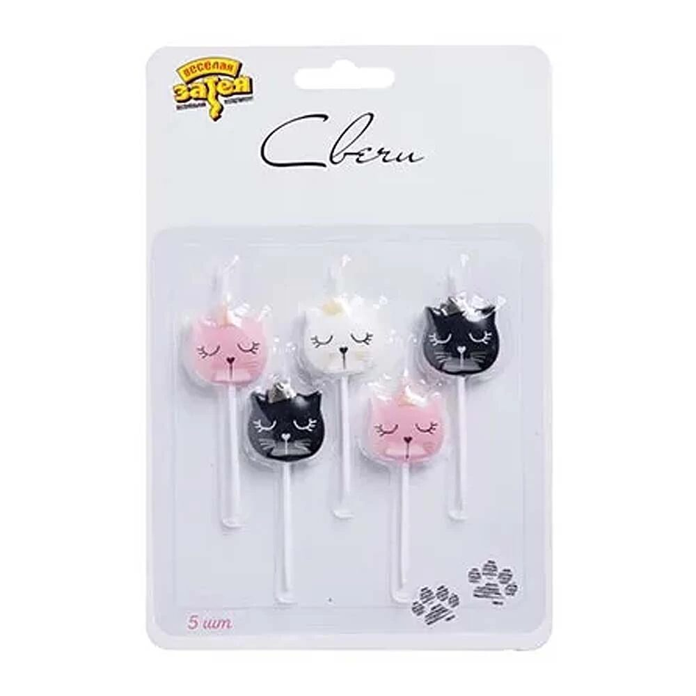Свечи для торта на пиках Котики 5шт