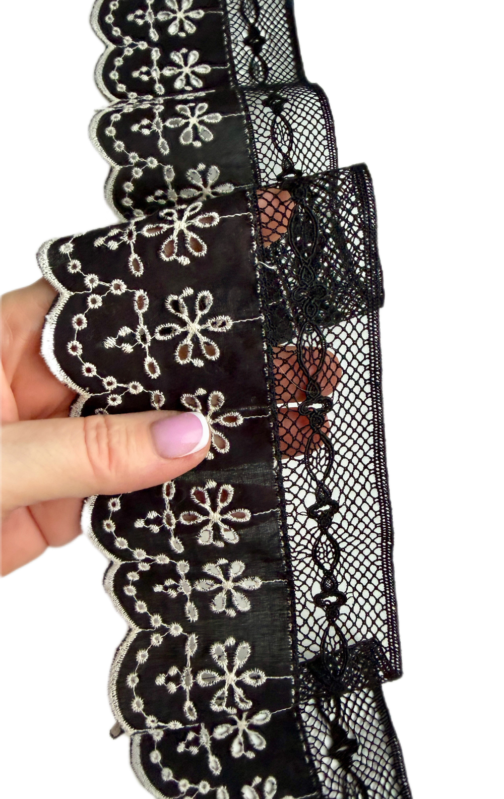 Кружево хлопковое Ришелье с ажурной сетчатой кромкой ш-8см Италия