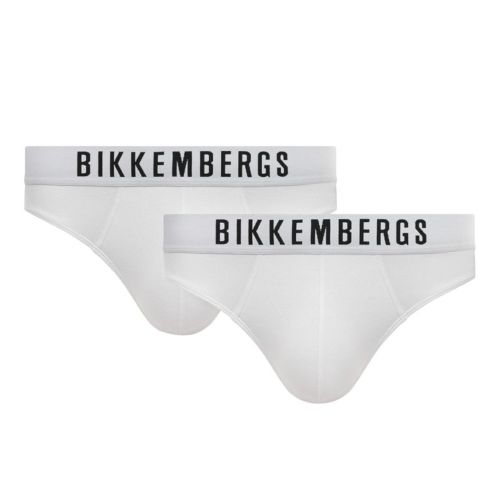 Мужские трусы брифы белые набор 2 в 1 Bikkembergs ELEGANCE BKK1USP10BI/2