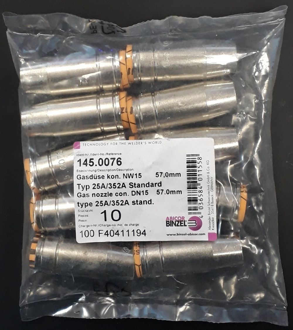 145.0076 Газовое сопло коническое сварочное D15,0/57 Abicor Binzel