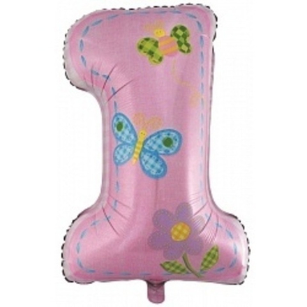 Шар (34"/86 см) Цифра, Первый день рождения, Девочка, Розовый 1 шт.