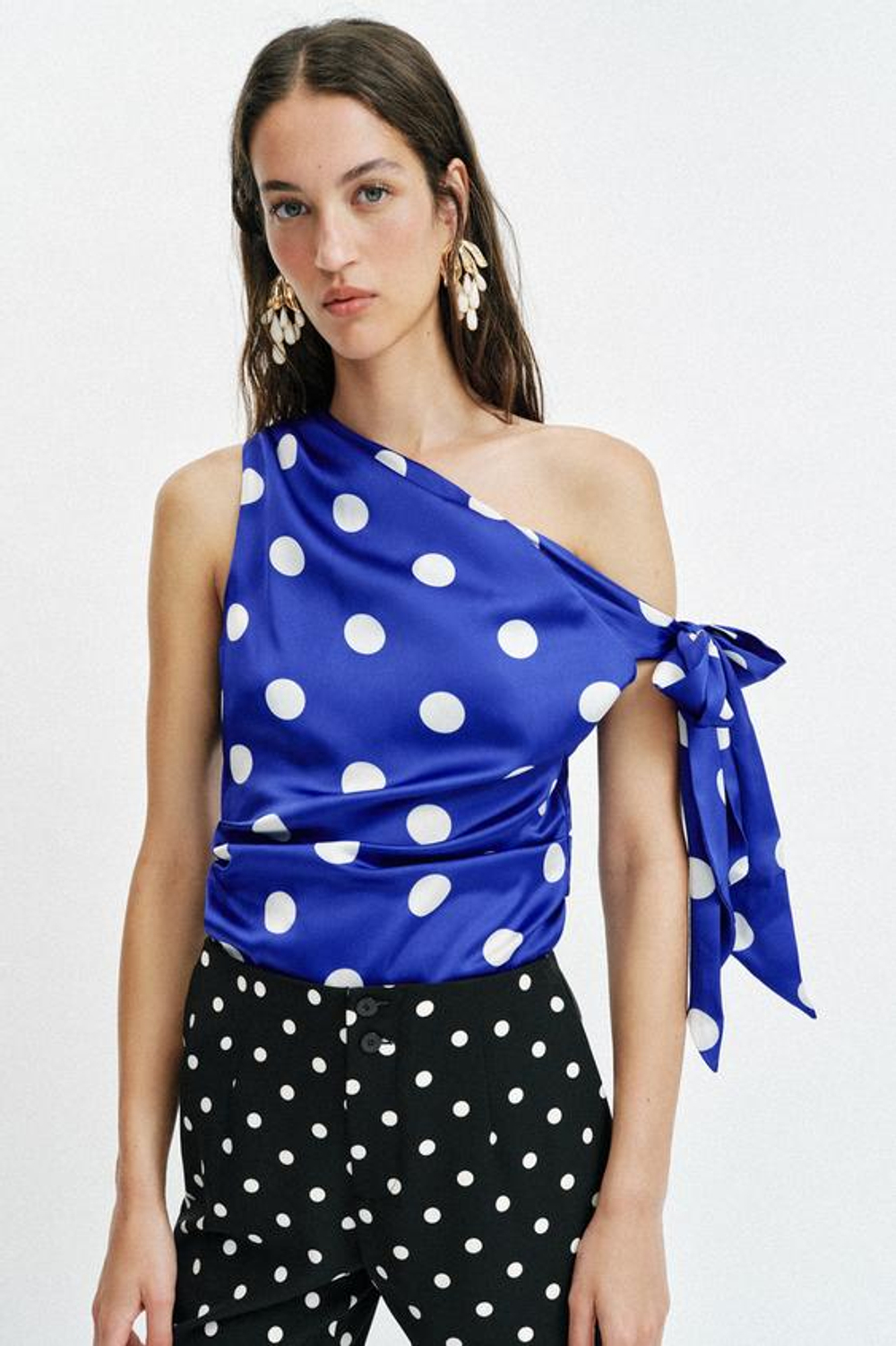 ZARA БРЮКИ FLARE В ГОРОШЕК, ЧЕРНЫЙ/ЭКРЮ