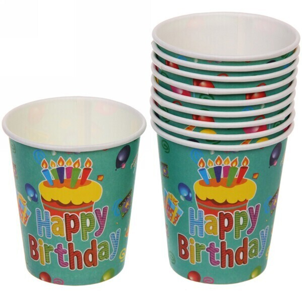 Стакан бумажный 0,2л в наборе 10 шт «День рождения» Тортик со свечками