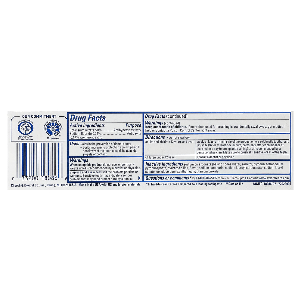 Arm & Hammer, Anticavity Fluoride Toothpaste, Sensitive, Refreshing Mint, 4.5 oz (127 g)