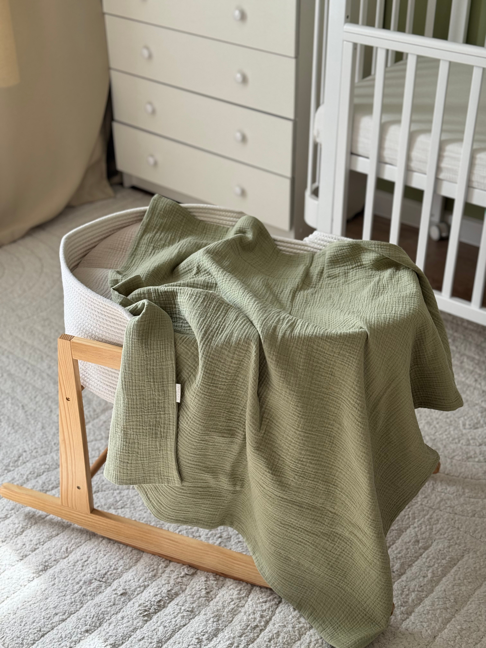 Плед из муслина без декора, Оливковый