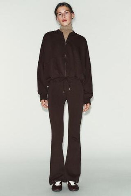 ZARA БРЮКИ-КЛЕШ ИЗ ИНТЕРЛОКА, КОРИЧНЕВЫЙ