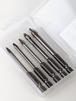 Набор сверл ELBRUS TOOLS, по стеклу и керамике, в пластиковом боксе, 5шт