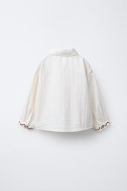 ZARA РУБАШКА С ВЫШИВКОЙ, ЭКРЮ