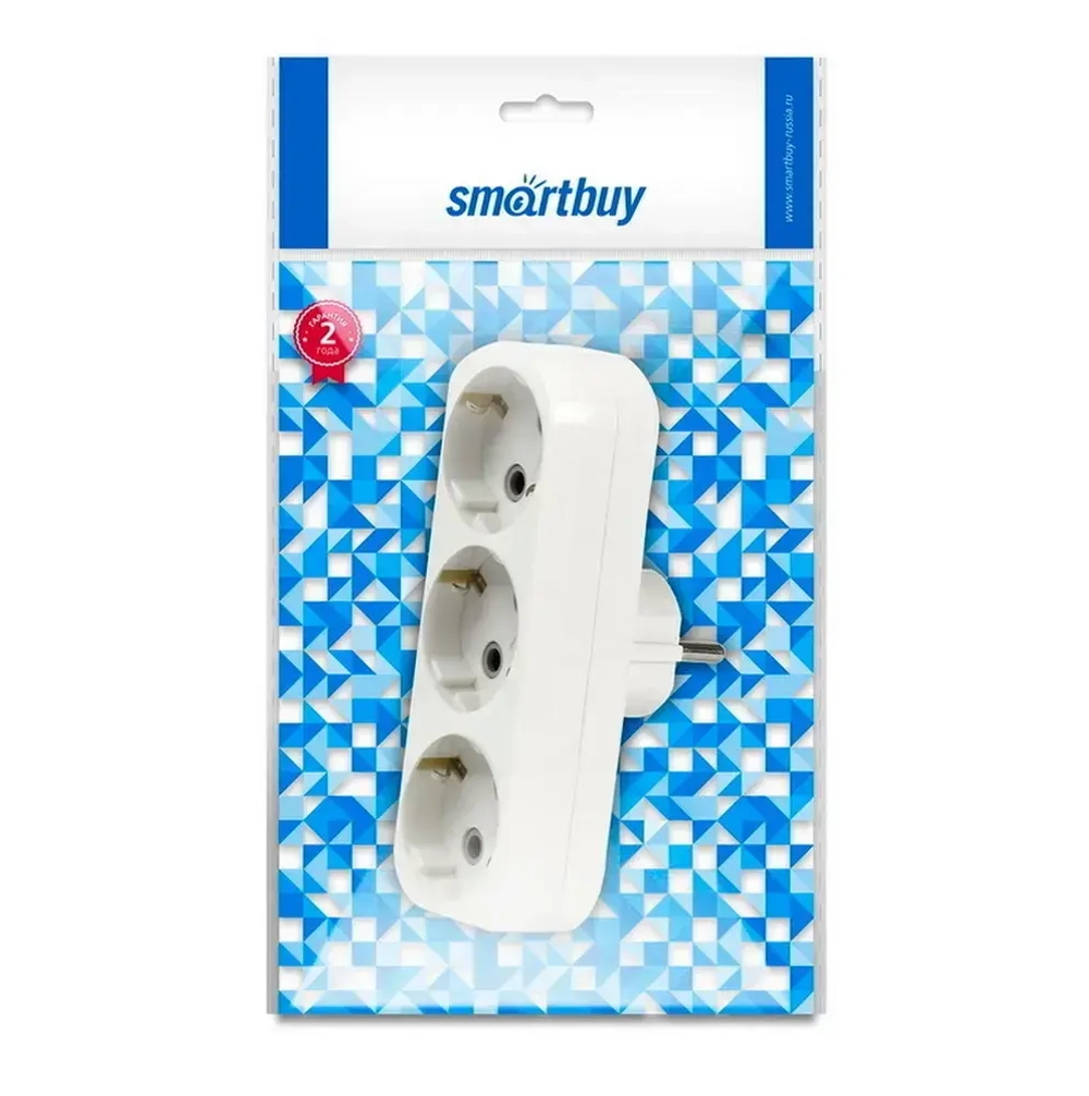 Разветвитель Smartbuy, 3 гнезда с заземлением плоский 16А 250B (SBE-16-A02-3z)
