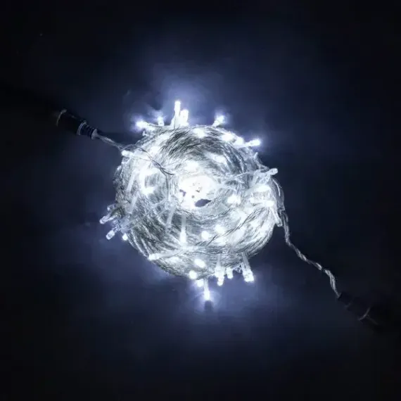 Светодиодная гирлянда 20 м., 200 холодных белых LED ламп, 24V., прозрачный силиконовый провод, IP65, Beauty Led (EST200-10-1W)