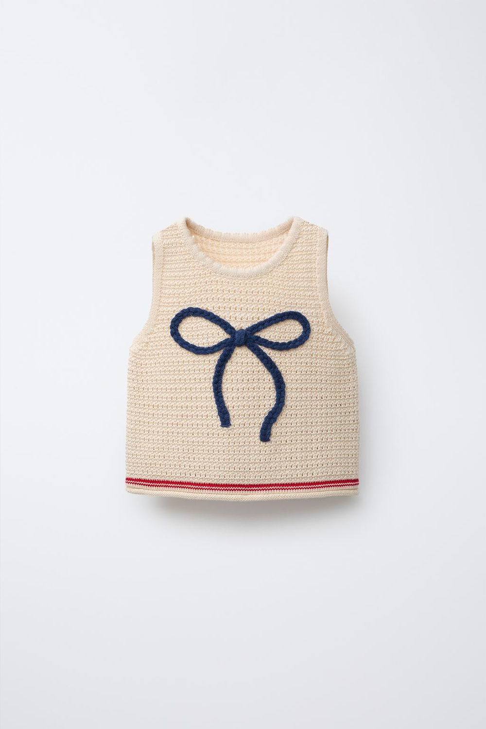 ZARA ТРИКОТАЖНЫЙ ТОП С БАНТОМ, ЭКРЮ