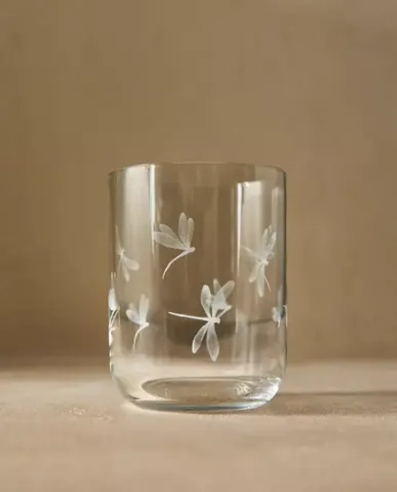ZARA HOME СТАКАН С РИСУНКОМ «СТРЕКОЗА», БЕЛЫЙ