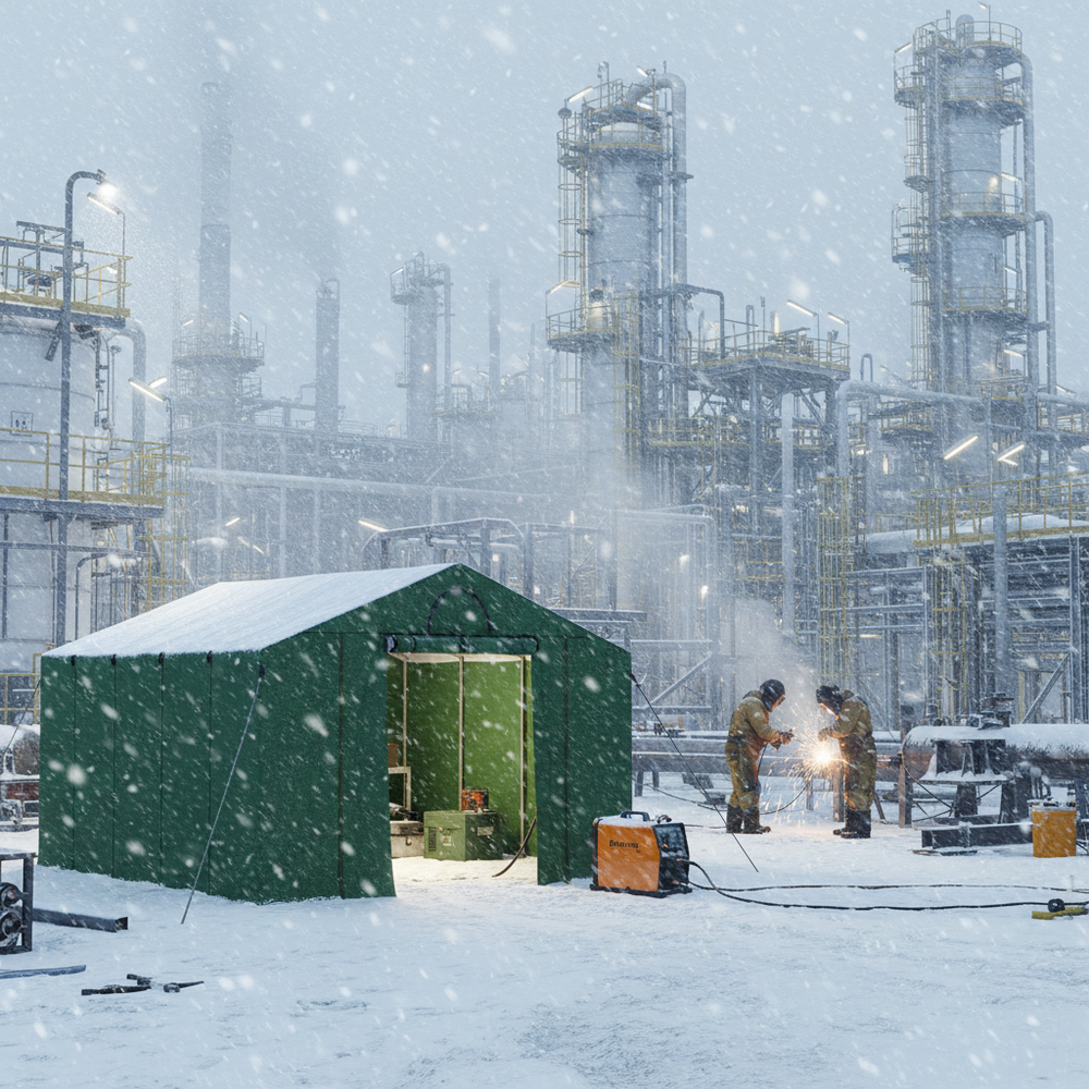 Палатка сварщика МногоТентов домик 4х6х2,6 м. (Стены брезент ОП/крыша ткань ПВХ).