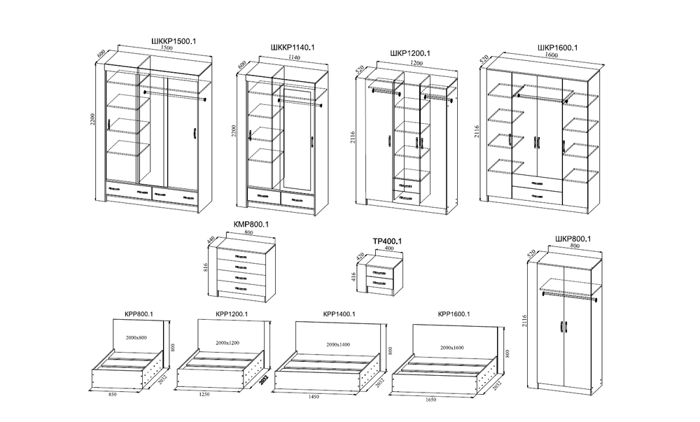 Спальный гарнитур "Ронда" № 24 (венге/дуб молочный), ДСВ Мебель